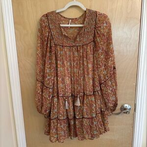 Free People Floral Long Sleeve Mini Dress, Size S